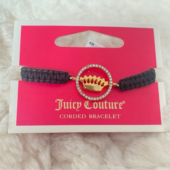 Juicy Couture Black Rope Gold Tone Crown Friendship Adjustable Bracelet NWT - Picture 4 of 11